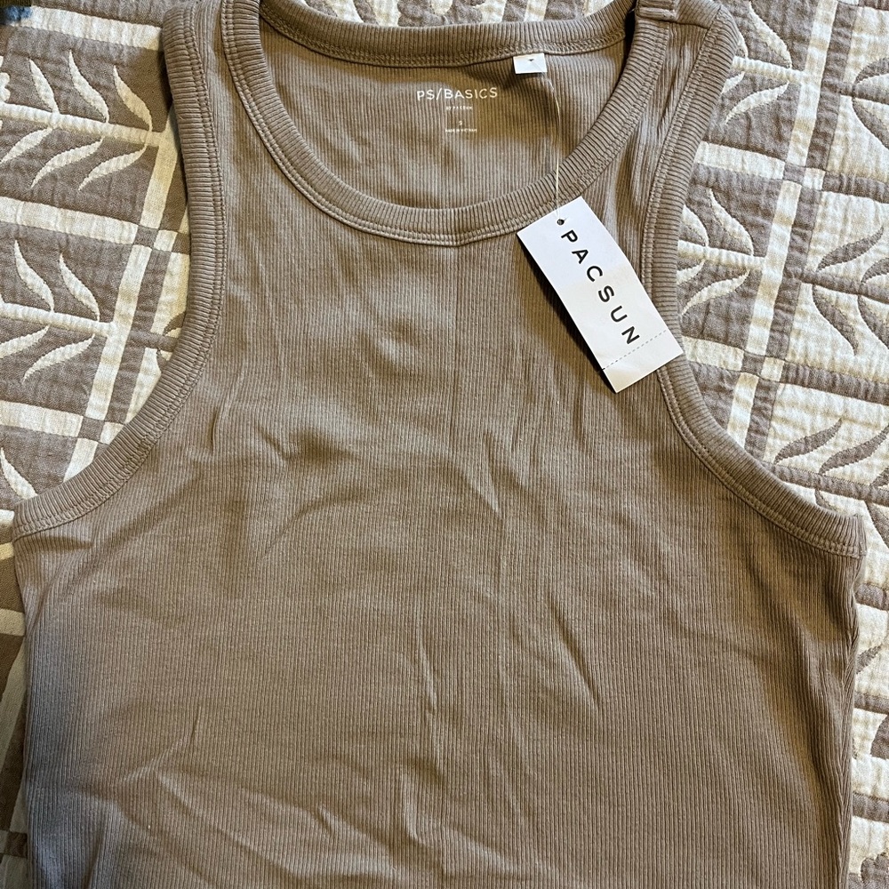 PacSun Women's Taupe Ribbed Tank Top